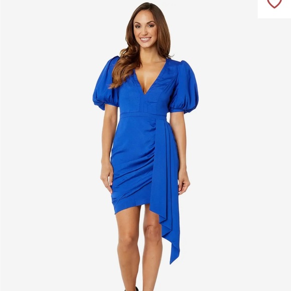One33 Social Puff Sleeve Asymmetrical Side Drape Cocktail Dress Size 10 - Picture 1 of 4
